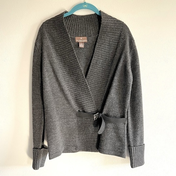 Fenn Wright Manson 100% Merino Wool Grey V Neck Belted Cardigan Small - Picture 1 of 7